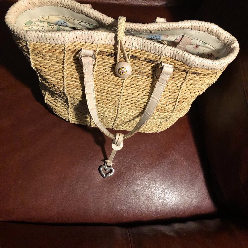 Brighton's Pink Leather and Straw Hand Bag/Tote